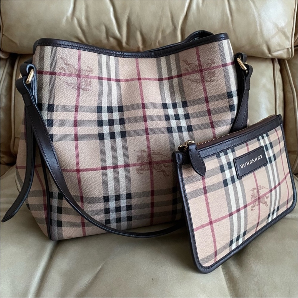 Burberry Satchel Bag Canterbury Haymarket Check Canvas Leather w/Pouch Wallet